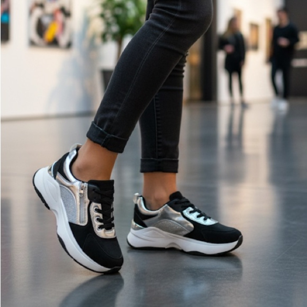 Stylish Black and Silver Women's Sneakers